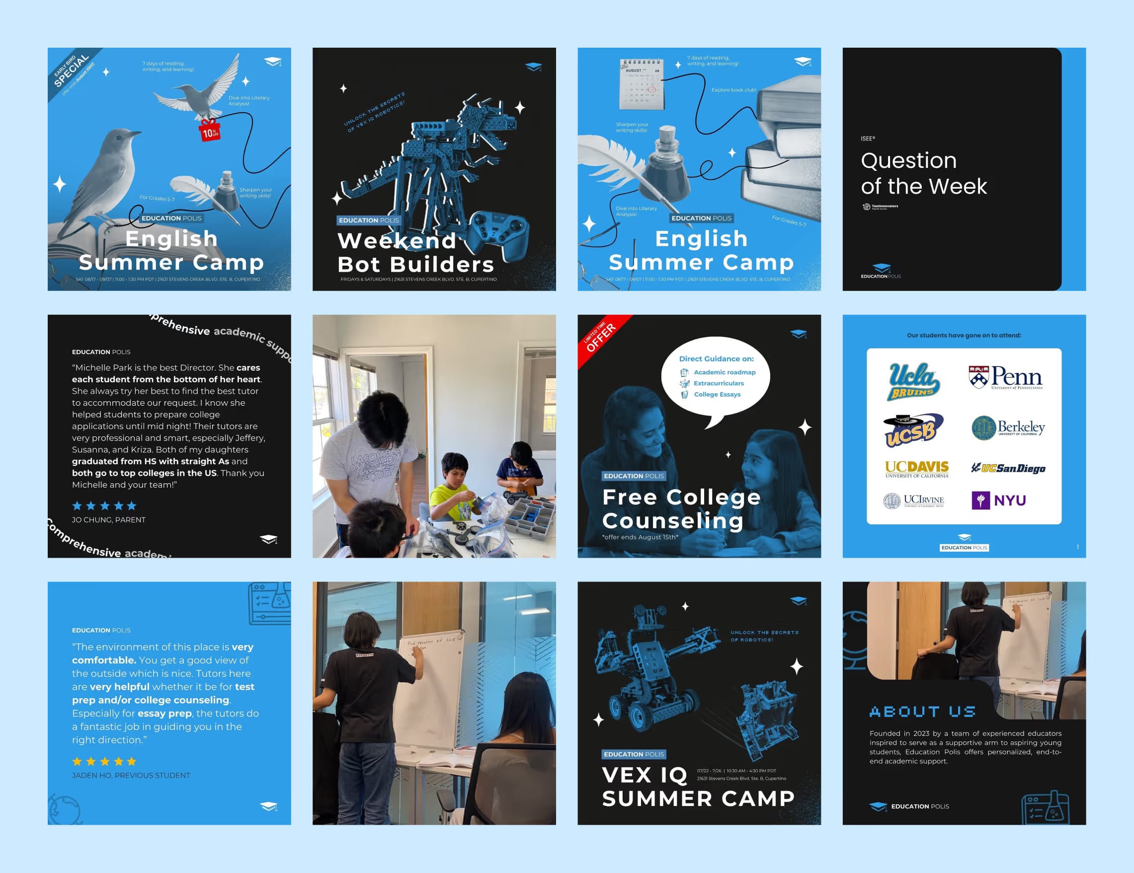 4 by 4 grid of social media templates for education polis